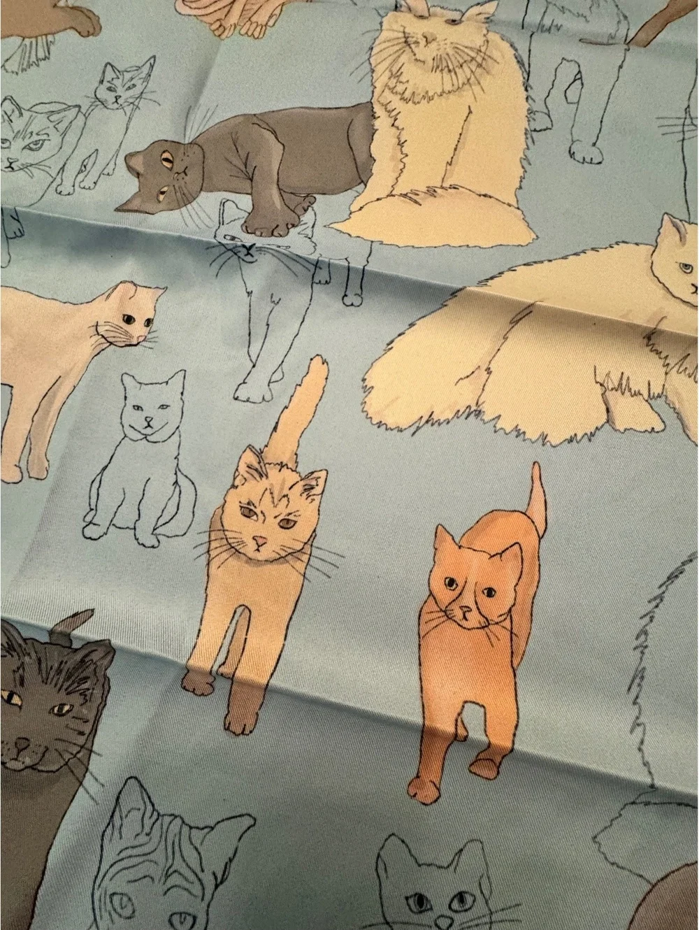 Light Blue Cat Print Square Scarf 270